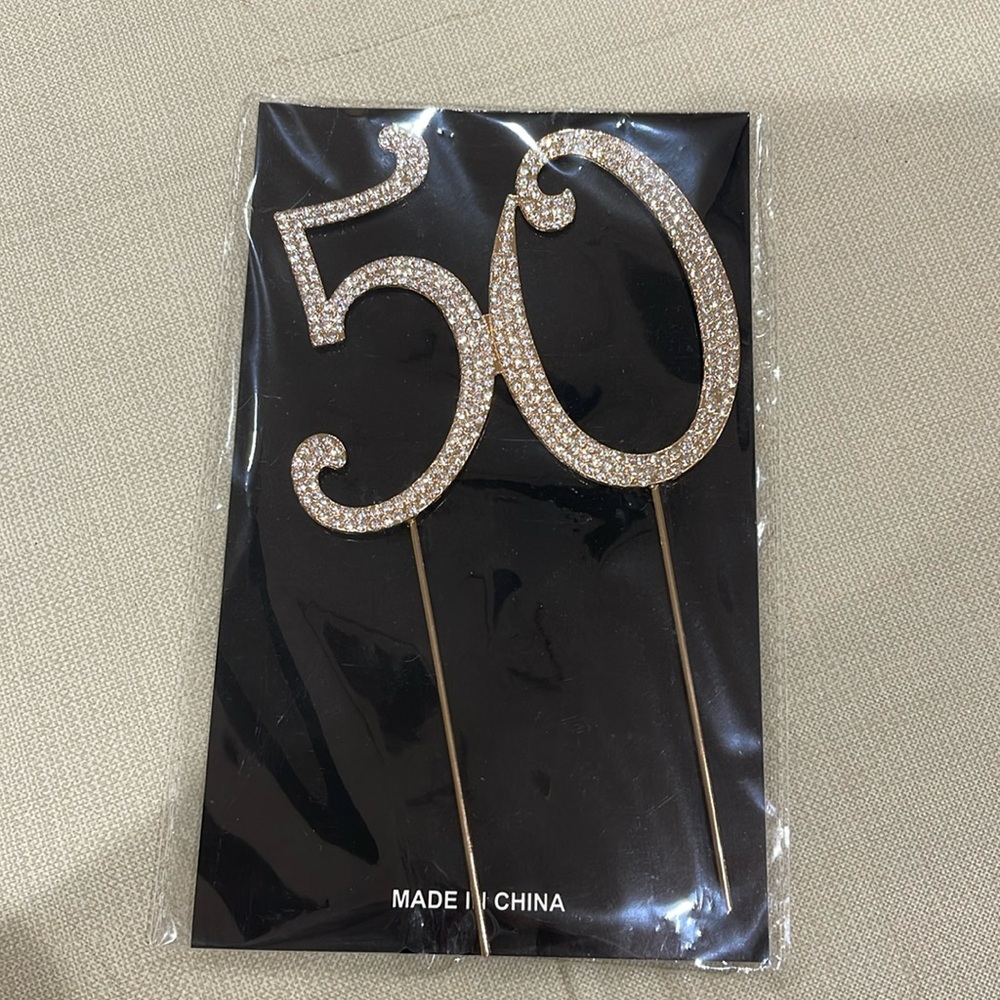 Gold Rhinestone 5 inch “50” cake topper